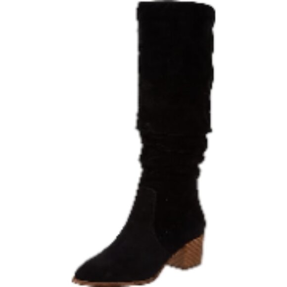 Women's Tall Block Heel Boots with Faux Kidsuede Upper